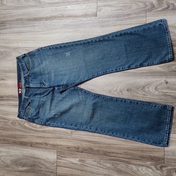 X2 Denim Distressed Low-Rise Slim Bootcut Blue Jeans Men's 34x32 Y2K M11 - Picture 1 of 15